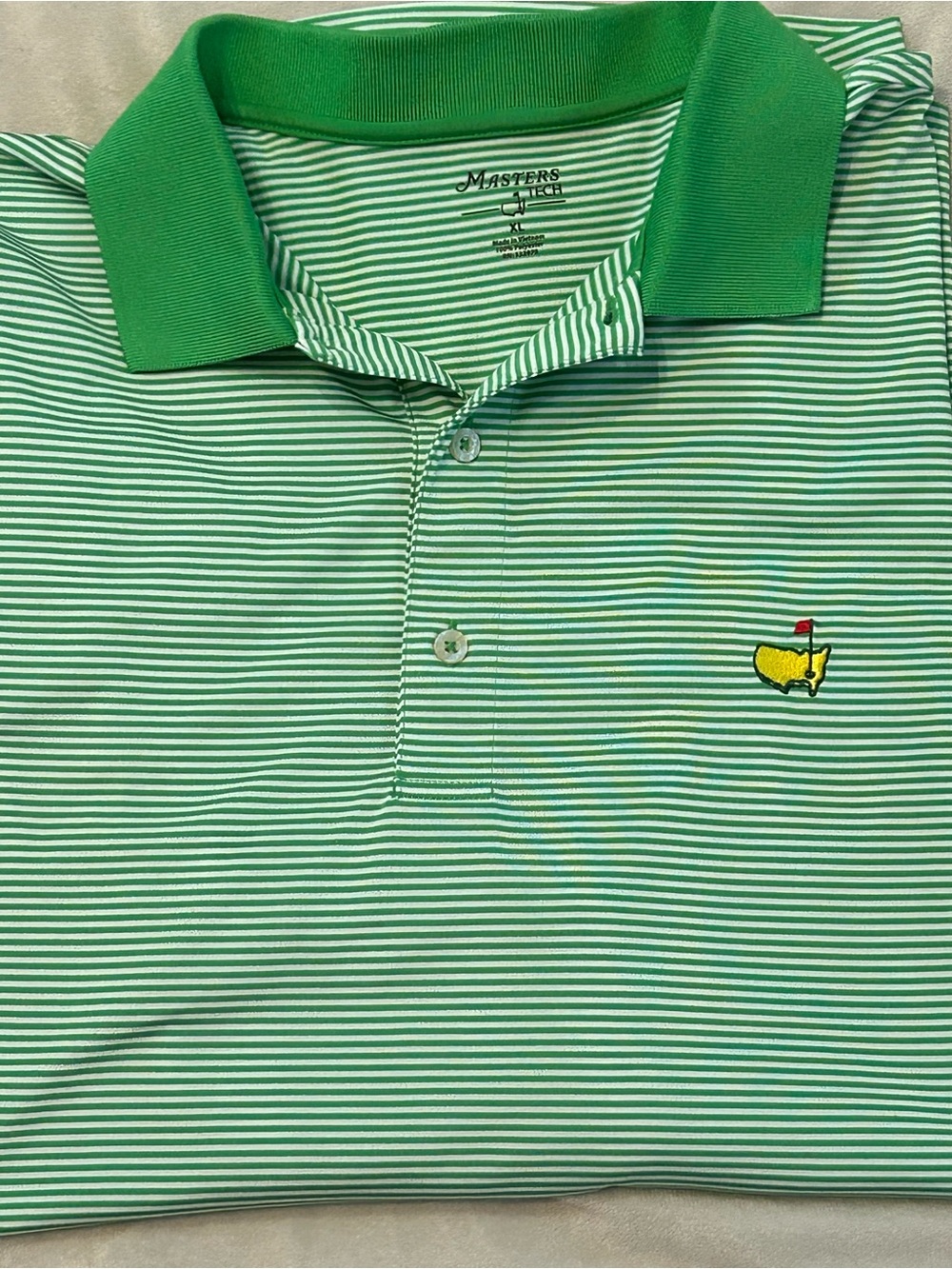 Masters Tech Golf Polo Shirt Mens XL Green White Stripe Augusta National Poly